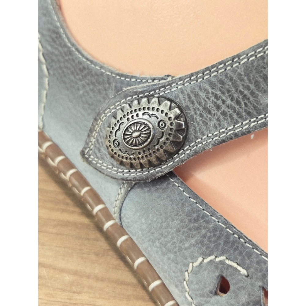 Rieker Antistress Mary Jane Flats 38/7-7.5 Blue Grey Leather Laser Cutout Shoes - Picture 2 of 9